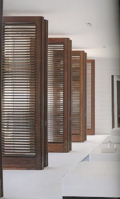 AESTHETICALLY THINKING: January 2011 Shutters Interior, Dream Beach Houses, British Colonial Style, Outdoor Blinds, Interior Minimalista, Wooden Shutters, Interior Vintage, Hunter Douglas, Wood Shutters