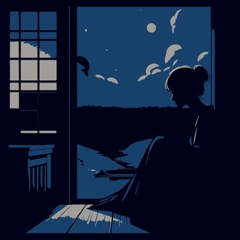 A girl looks out of the window at the mo... | Premium Vector #Freepik #vector #silhouette #nighttime #solitude #loneliness Vector Silhouette, About A Girl, Poetry Book, Editorial Illustration, Poetry Books, The Window, Night Time, Premium Vector, A Girl