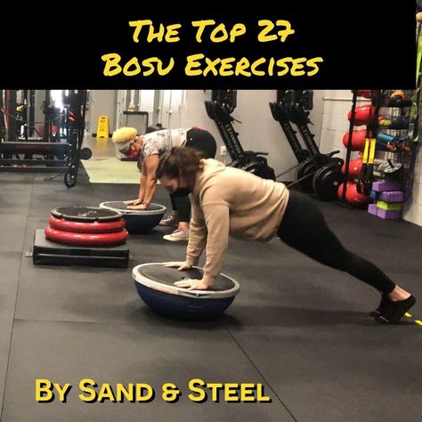 In our Top 27 BOSU exercises article, we show you which exercises are best done on the BOSU.  Plus we’ll explain how to program for BOSU, and how to inflate your BOSU, and how to train clients to use the BOSU properly. Bosu Exercises, Skater Lunges, Bosu Ball Workout, Bosu Workout, V Jump, Side Crunches, Ball Workout, Oblique Crunches, Weighted Squats