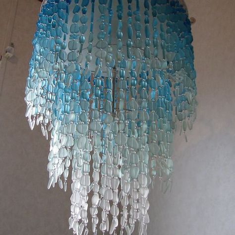 Sea Glass Chandeliers - Washington - Coastal Radiance Lighting Sea Glass Chandelier, Boho Coastal Decor, Driftwood Chandelier, Mermaid Nursery, Chandelier Lighting Fixtures, Sea Glass Crafts, Cfl Bulbs, Coastal Furniture, Glass Chandelier