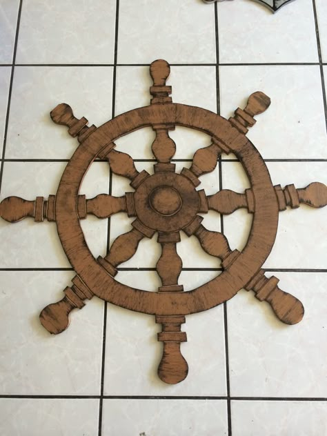 Diy Pirate Wheel, Pirate Ship Steering Wheel Diy, Pirate Ship Wheel Diy, Diy Ship Wheel, Pirate Ship Wheel, Pirate Wreath, Pirate Props, Pirate Party Ideas, Underwater Theme