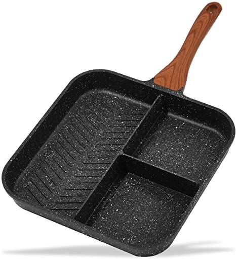 ESLITE LIFE Divided Frying Grill Pan Nonstick All-In-One Breakfast Pan 3 Section Meal Skillet Induction Compatible, 11 Inch Cookware Packaging, Grill Breakfast, Large Breakfast, Kitchen Decor Collections, Skillet Pan, House Essentials, Gadgets Kitchen Cooking, Kitchen Accessories Decor, Diy Barn Door