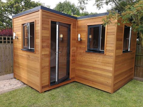 Beautiful L shaped garden room. Amazing customers. Such a pleasure building this build! #Serenity #GardenRooms L Shaped Garden, Garden Sheds Uk, Garden Rooms Uk, Contemporary Sheds, Sheds Ideas Backyard, Corner Sheds, Contemporary Garden Rooms, Serenity Garden, Garden Room Ideas