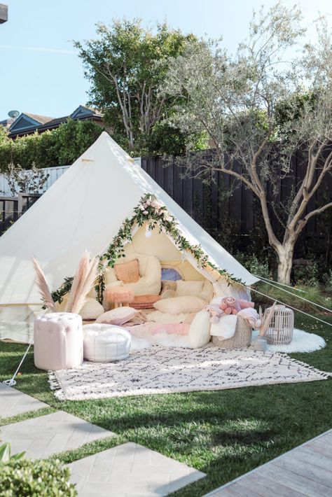 Ava's 7th Birthday Party - Andee Layne 15th Birthday Party Ideas, Glamping Birthday, Andee Layne, Backyard Birthday Parties, Teepee Party, Backyard Birthday, 13th Birthday Parties, Boho Birthday, Teepee Tent