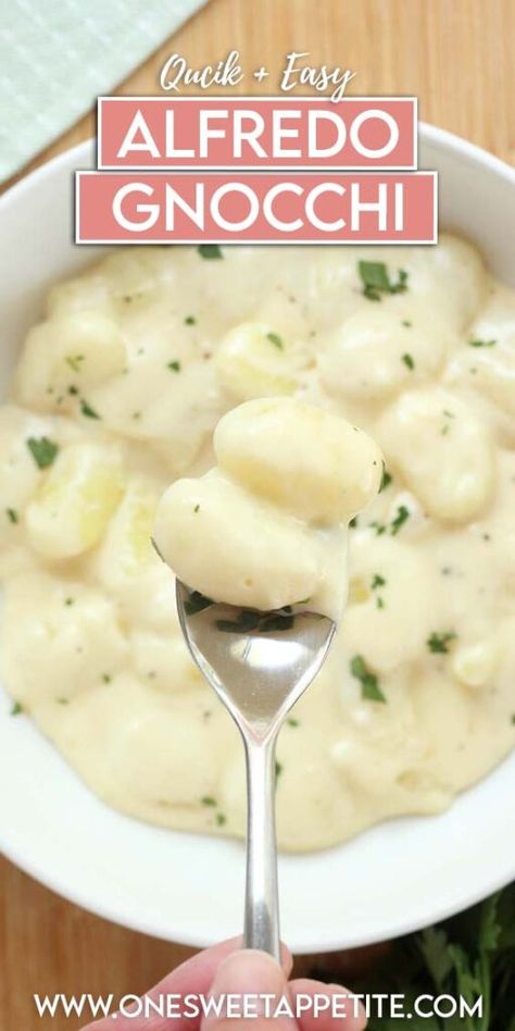 This Gnocchi alfredo is so quick and comforting. Ready in less than 20 minutes, this easy dinner idea combines tender gnocchi with a creamy Alfredo sauce for a meal that’s as satisfying as it is speedy. Perfect for those busy weeknights when you need a delicious dinner on the table fast. Gnocchi And Alfredo Sauce, Gnocchi Recipes Alfredo Sauce, Gnocchi Alfredo Recipes, Alfredo Gnocchi Recipes, Sausage Gnocchi Recipes, Gnocchi Dinners, Gnocchi Sauce Recipes, Gnocchi Meals, Easy Gnocchi Recipes