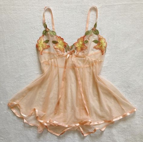 Peachy Orange Color, Yellow And Green Flowers, Floral Lingerie, Peachy Orange, Orange Outfit, Pretty Lingerie, Yellow And Green, 2000s Fashion, Dream Clothes