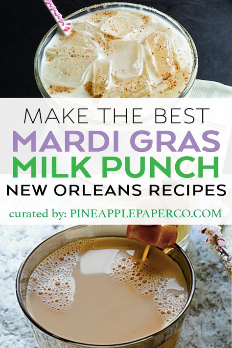 Punch Cocktail Recipes, Milk Punch Recipe, Mardi Gras Cocktails, Mardi Gras Drinks, Mardi Gras Kid, Milk Punch, King Cake Recipe, Punch Cocktails, New Orleans Recipes