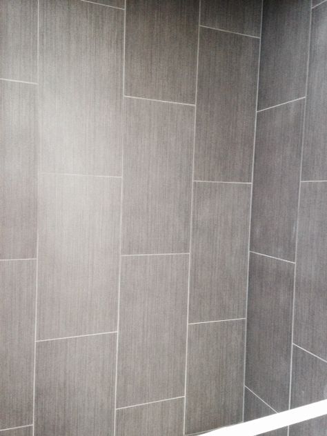 Master Bathroom Shower Tile Grey Walk In Shower Ideas, Vertical Shower Tile, Shower Tile Patterns, Vertical Tile, Large Shower Tile, Walnut Bathroom, House Beautiful Kitchens, Mexican Bathroom, Lavatory Design