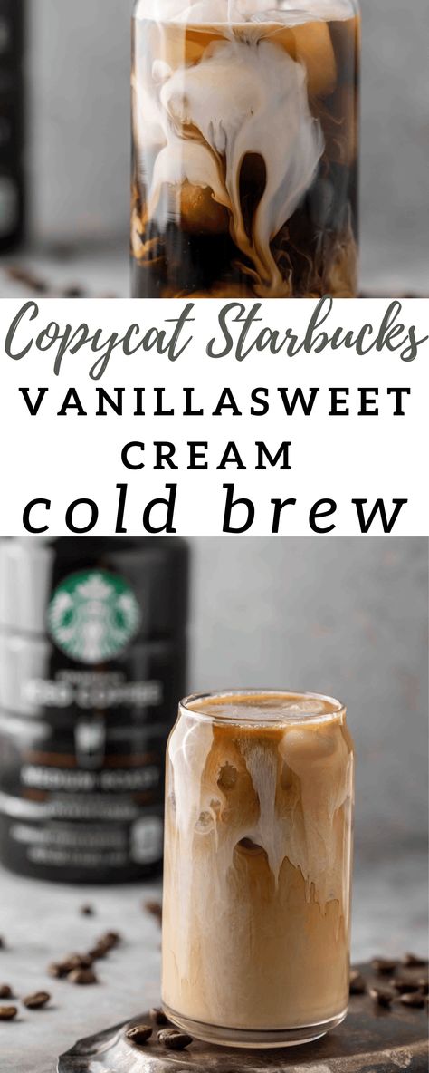 This Starbucks vanilla sweet cream cold brew recipe is to die for. It is lightly sweetened and full of sweet cream flavor. Diy Iced Coffee Recipes, Starbucks Vanilla Sweet Cream, Starbucks Sweet Cream, Vanilla Sweet Cream Cold Brew, Diy Iced Coffee, Sweet Cream Cold Brew, Brew Coffee Recipe, Vanilla Sweet Cream, Brew Iced Coffee