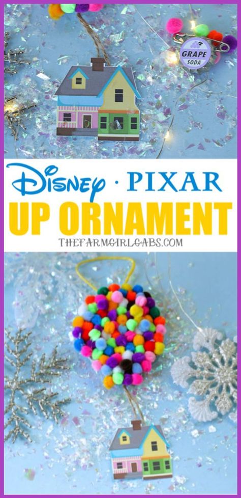 Adventure is out there! This Christmas, Make Your Own UP Disney Christmas Ornament. This easy craft is perfect for fans of the Disney Pixar movie UP! #UP #Pixar #DisneyCrafts #ChristmasOrnament #Disney #ChristmasTree #ChristmasDecoration Disney Themed Ornaments Diy, Disney Christmas Crafts Diy, Disney Up Crafts, Up Movie Crafts, Disney Ornaments Diy Ideas, Disney Crafts To Sell, Diy Disney Gifts, Diy Disney Ornaments, Disney Ornaments Diy