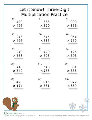 Give your child a challenge during her winter vacation with this triple-digit multiplication worksheet. Triple Digit Multiplication Worksheets, 3digit Multiplication, Three Digit Multiplication Worksheets, Multiplication 3 Digits By 3 Digits, 4 Digit Multiplication Worksheets, 5th Class Maths Worksheets, Class 5 Maths Worksheets, 3 Digit Multiplication Worksheets, Free Printable Multiplication Worksheets