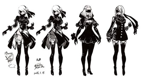 2b Design, 2b Outfit Nier, Nier Automata Design, Nier Character Design, Nier Automata Character Design, Nier Automata Character Sheet, 2b Dress Nier Automata, Nier Reincarnation Concept Art, Nier Replicant Concept Art