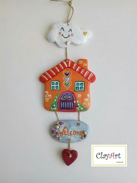 Welcome Home Clay Art, Fevicryl Mouldit Ideas Ganesha, Clay Door Hanging, Clay Name Plates For Home Diy, How To Make Clay Wall Hanging, Clay Wall Hanging Ideas, Diy Clay Wall Hanging, Fevicryl Mouldit Clay Art Keychain, Mouldit Clay Art