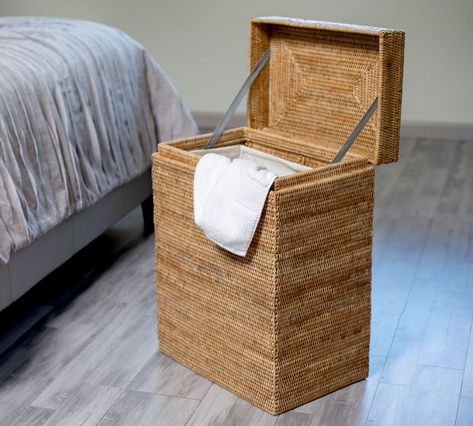 Rattan Bathroom Accessories, Bathroom Beadboard, Organization Containers, Laundry Items, Minimal Room, Table Fabric, Bathroom Vanity Storage, Laundry Hamper With Lid, House Wish List