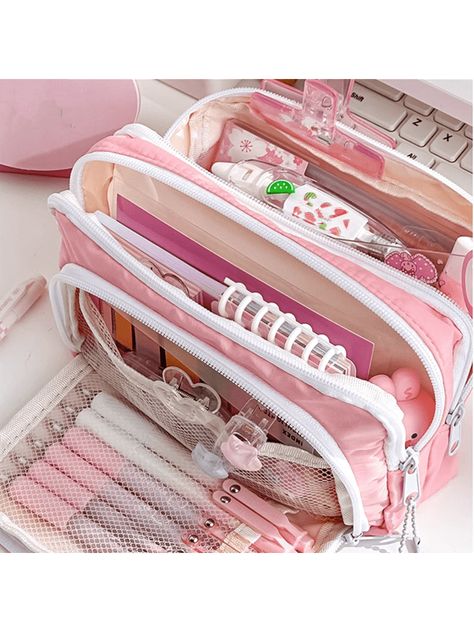 Pencil Cases For Girls, Large Pencil Case, School Storage, Stationary School Supplies, Pencil Case Pouch, Cute Stationary School Supplies, Compartment Organizer, Korean Stationery, Pencil Case Stationery