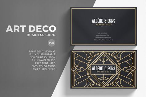 Art Deco Business Card by EightonesixStudios on Envato Elements Art Deco Name Cards, Art Deco Business Card Design, Art Deco Business Card, Art Deco Graphic Design, Art Deco Colors, Art Deco Invitations, Art Deco Cards, Art Deco Font, Art Business Cards