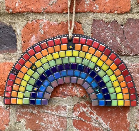 Mosaic Rainbow, Iridescent Tiles, Iridescent Tile, Rainbow Mosaic, Rainbow Ornaments, Rainbow Garden, Compass Design, Rainbow Wall Art, Backer Board