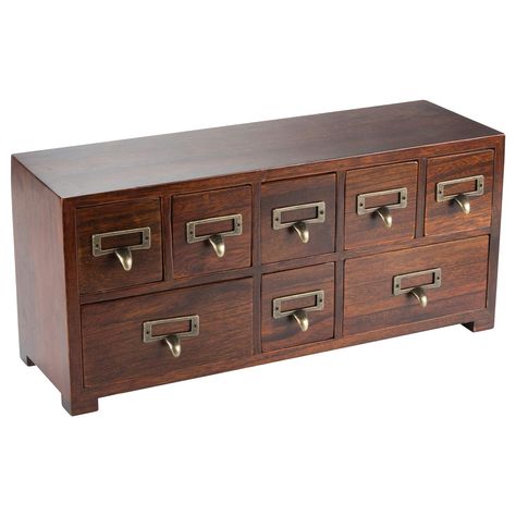 PRICES MAY VARY. IDEAL SMALL CHEST DRAWERS FOR ANY TABLETOP: This traditional Chinese medicine chest is designed to save precious desk space. Measuring 17.7in long, 5.7in wide and 7.9in tall, this oriental chest is the perfect storage or organizer atop your home office desk, to complement your asian dresser, to put inside your oriental cabinet, on your craft table or beside your antique furniture collection MULTIFUNCTIONAL VINTAGE APOTHECARY DRAWER: Equipped with 8 drawers--2 large & 6 small one Library Card Catalog Cabinet, Rustic Medicine Cabinets, Card Catalog Cabinet, Wood Medicine Cabinets, Chest Drawer, Desktop Bookshelf, Desktop Drawers, Wooden Desk Organizer, Apothecary Cabinet