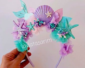 Mermaid Crown, Girl Mermaid Outfit, Mermaid Toddler Birthday , Mermaid Toddler Gril, Hair Band 4de Verjaardag, Ariel Birthday Party, Ariel Party, Mermaid Headband, Mermaid Birthday Party Decorations, Mermaid Theme Birthday Party, Ariel Birthday, Birthday Mermaid, Mermaid Crafts