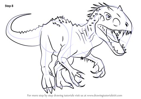 Learn How to Draw Indominus rex from Jurassic World (Jurassic World) Step by Step : Drawing Tutorials Indominus Rex Drawing, Jurassic World Drawing, World Drawing Easy, Indominus Rex Art, Dino Drawing, Jurassic World T Rex, World Drawing, Indominus Rex, Dinosaur Drawing