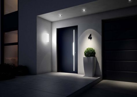 House Outdoor lighting at the entry door House Entrance Doors, Front Door Lighting, Deco House, Modern Front Door, Door Entryway, Door Entrance, House Front Door, House Inside, Unique Houses