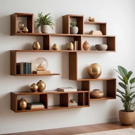 Chic Simplicity: The Art of Mid-Century Modern Wall Shelves - Mid-Century Modern (MCM) Mid Century Modern Wall Lights, Mid Century Floating Shelves, Mid Century Modern Wall Shelves, Mid Century Shelf Styling, Mcm Wall Shelves, Dining Room With Shelves, Wall Shelves Plants, Midcentury Modern Shelving, Mid Century Modern Floating Shelves