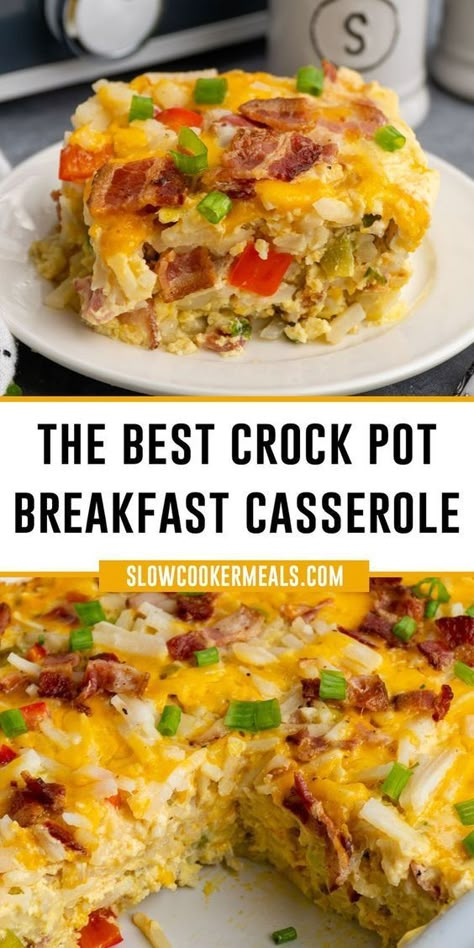 Crock Pot Breakfast Casserole, Crock Pot Breakfast, Frozen Hash Browns, Slow Cooker Breakfast Casserole, Crockpot Breakfast Casserole, Breakfast Casserole Recipe, Breakfast Crockpot Recipes, Best Breakfast Casserole, Eggs And Bacon