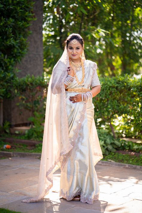 Wedding Saree South Indian Bride, Buddhist Bride In White Saree, Buddhist Bride, White Wedding Saree, Buddhist Wedding Dress, Saree South Indian, White Sarees, Buddhist Wedding, Christian Bridal Saree