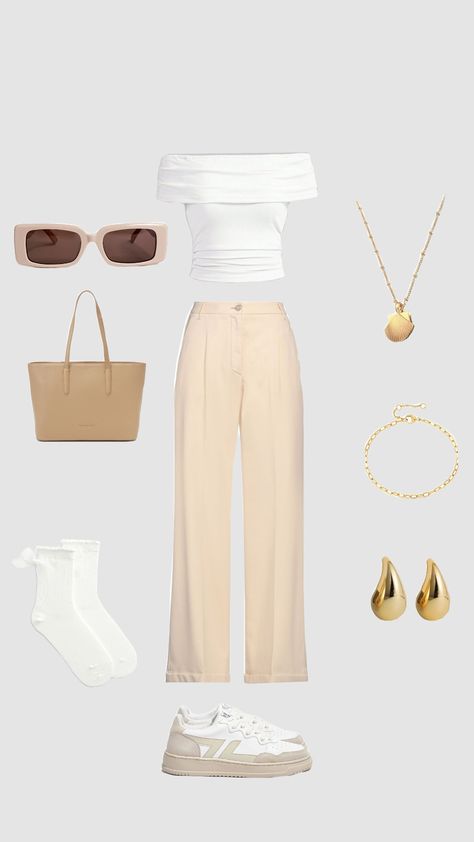 beige vibes #viral #beige #vibes Outfit Soiree, Colored Pants Outfits, Outfits Preppy, Cream Pants, Beige Outfit, Beige Pants, Beige Style, Colored Pants, Summer Fashion Outfits