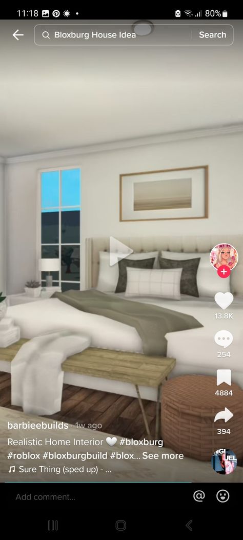 Bloxburg Realistic House Bedroom, Modern Bedroom Interior Bloxburg, Master Bedrooms Bloxburg Ideas, Blocksburg Home Ideas, Luxury Bedroom Master Bloxburg, Blockburg Bedroom Idea, Guest Room Bloxburg, Bloxburg Pillow Ideas, Bloxburg Bedroom Ideas Master