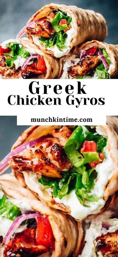 Greek Chicken Gyros, Chicken Gyro Recipe, Mediterranean Recipes Healthy, Chicken Gyro, Mediterranean Diet Recipes Dinners, Greek Dinners, Gyro Recipe, Easy Mediterranean Diet Recipes, Chicken Gyros