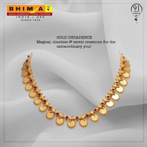 ‪#‎Gold‬ and ‪#‎Ruby‬ is always a great combination to wear!  Visit ‪#‎Bhima‬ and view our exclusive designs. ‪#‎BhimaGold‬ ‪#‎PureGold‬ Neck Designs Gold Jewellery, Short Neckless Design Gold, Kanthi Designs Gold, Neckale Set Gold, Kasu Necklace Designs Gold, Molathadu Designs Gold, Gold Jewels Design Set, Small Gold Necklace Indian Jewellery Designs, Kanthi Necklace Gold