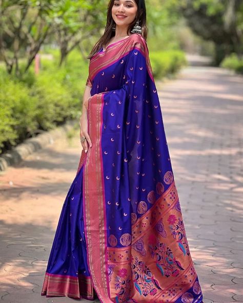 Chand 🌙🌙🌙🌙 soft silk pithani sarees Dm for order whatsup 8309874411 or Dm to @hansicollections inbox #hansicolletions #halfsaree #halfsareefunction #reels #longgowns #longfrockdesigns #celebritystyle #vintagestyle #trendingnow #treditionallook #treditionallook #best #outfits #celebritystyle #starmaa #pattusarees #boutiqueshopping #boutiquestyle #boutiquefashion #pavadaisattai #kurthistyle #bollywoodstyle #longkalis #longfrockdesigns #telugustars #kurthidesigns # Dm for order whatsup ... Velvet Suit Design, Paithani Silk Saree, Blue Silk Saree, Paithani Saree, Paithani Sarees, Brocade Blouse, Bollywood Dress, Designer Kurti, Half Sleeve Blouse