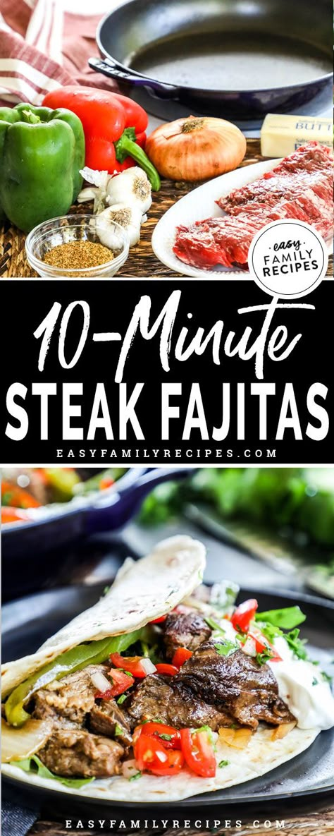 Easy Fajita Recipe, Beef Fajita Recipe, Skirt Steak Fajitas, Minute Steak, Easy Steak Fajitas, Steak Fajita Recipe, Homemade Fajita Seasoning, Beef Fajitas, Easy Steak