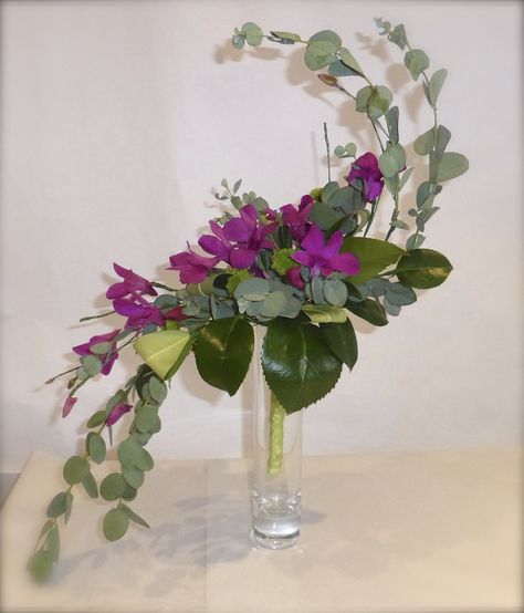 Hogarth Curve Flower Arrangement | Orchid hogarth curve bouquet Church Wedding Ideas, Floral Designs Arrangements, Contemporary Flower Arrangements, Large Flower Arrangements, Floral Art Design, Church Flower Arrangements, Ikebana Flower Arrangement, South Devon, Flower Vase Arrangements