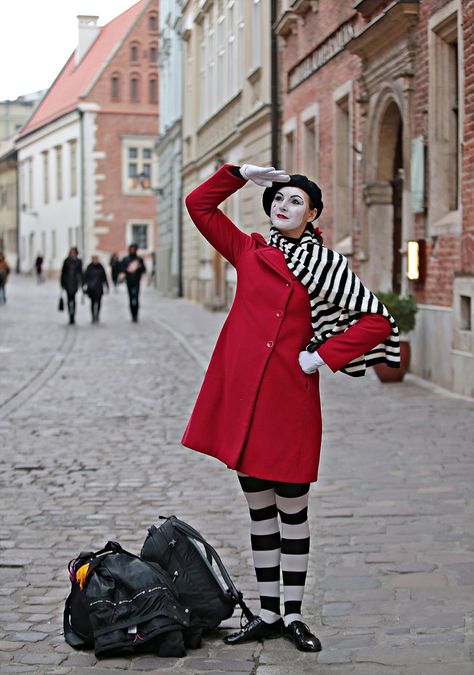 Mime Photoshoot, Clown Photoshoot, Clown Collection, Dramatic Poses, Mime Costume, Circus Dress, Oc Board, Circus Costume, Pantomime