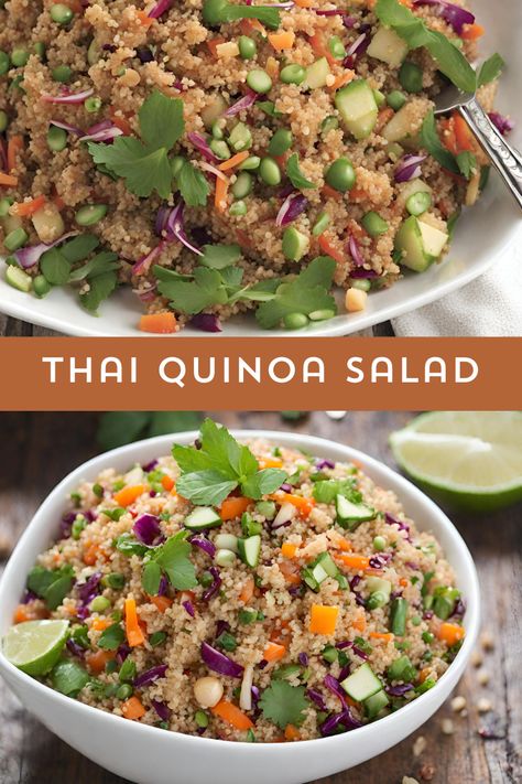 Delight your taste buds with our Thai Quinoa Salad! Packed with vibrant veggies, fluffy quinoa, and a zesty Thai-inspired dressing, this wholesome dish is a burst of flavors. Customizable and protein-rich, it's perfect for a refreshing lunch or a flavorful side. Healthy and delicious, it's a must-try recipe for any food enthusiast! 🥗✨#myskinnyrecipes #ThaiQuinoaSalad #HealthyEating #FlavorfulRecipes Thai Quinoa Salad, Perfect Quinoa, Edamame Recipes, Shredded Carrot, Quinoa Salad, Edamame, How To Cook Quinoa, Fresh Cilantro, High Protein Recipes