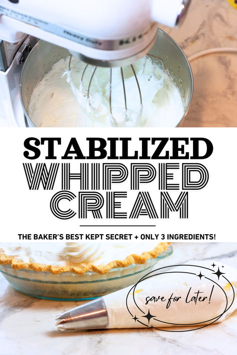 Ever seen those bakery-whipped icings and thought, “How do they stay so perfect without turning into a melty mess on that gorgeous cake?” Well, let me let you in on a little secret: Stabilized Whipped Cream is the real hero here! #stabilizedwhippedcreamfrosting #whippedcream Whipped Topping For Pie, Whip Cream Icing, Whipped Cream Topping For Pies, Whipped Icing Recipe, Stiff Whipped Cream For Piping, Cool Whip Icing Recipe, Bakery Style Whipped Frosting, Stabilized Whipped Cream The Recipe Critic, Whipped Icing Recipes