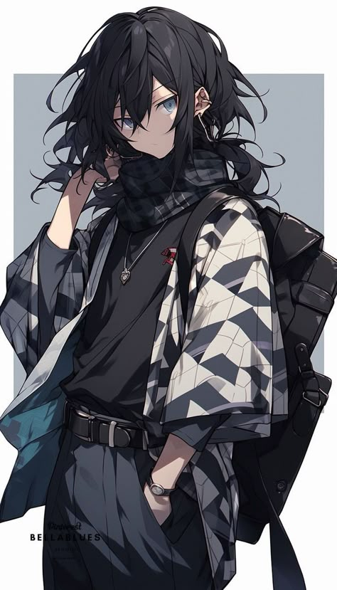 Character Design Male Modern, Samurai Fanart, Urban Samurai, Fanart Illustration, Draw Realistic, Anime Black Hair, Character Design Male, Anime Drawings Boy, Handsome Anime Guys