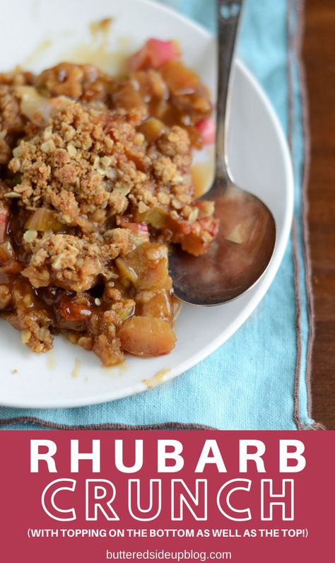 This rhubarb crisp recipe is a little different than most - it has the topping on the bottom as well as the top! Double the yum. :) #rhubarb #crisp #dessert #springdessert Small Batch Rhubarb Crisp, Best Rhubarb Crisp Recipe, Rhubarb Crisp 9x13 Pan, Rhubarb Crunch Recipes, Rhubarb Crisp Recipe, Rhubarb Crunch, Being An Aunt, Rhubarb Recipes Crisp, Drink Presentation