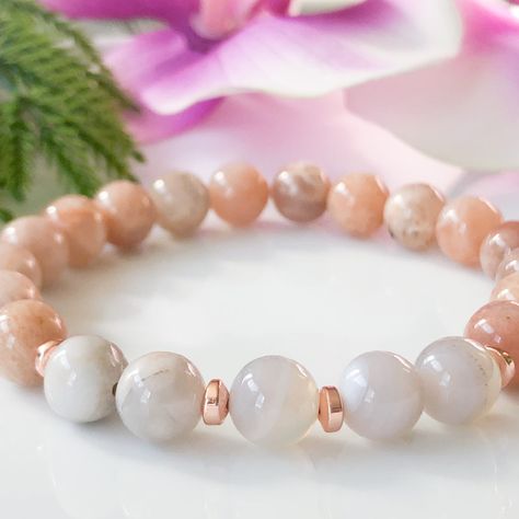 Sunstone and Moonstone Healing Crystals Gemstone Bracelet Sunstone Crystal, Girly Bracelets, Stone Bead Jewelry, Dainty Rose, Healing Gemstone Bracelets, Fancy Jewellery Designs, Crystal Healing Bracelets, Moonstone Bracelet, Natural Stone Bracelets