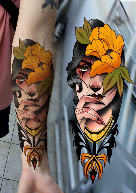 Tato Geisha, Neo Traditional Art, Colored Tattoo Design, Neo Tattoo, Neotraditional Tattoo, Surreal Tattoo, Girl Face Tattoo, Kawaii Tattoo, Tatuaje A Color