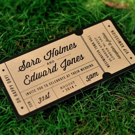 15 Ideas for a Hollywood-Inspired Wedding via Brit + Co Ticket Wedding Invitations, Hollywood Wedding, Ticket Design, Design Invitation, Ticket Invitation, Admission Ticket, 카드 디자인, Invitation Inspiration, E Card