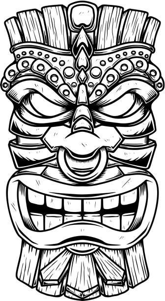 Tiki Head Drawing, Totem Tiki, Tiki Tattoo, Tiki Hawaii, Tiki Man, Tiki Head, Tiki Totem, Tiki Bar Decor, Mask Drawing