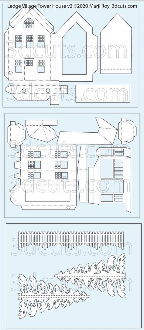 3d Paper House Template, Diy Christmas Village Houses, 3d Paper Houses, Paper House Template, 3d Templates, House Tutorial, Diy Christmas Village, House Template, Paper Doll House