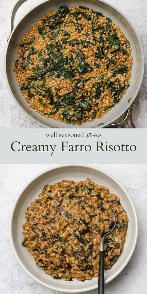 Farro Risotto (Farrotto) Recipe Creamy Farro, Farro Risotto, Vegetarian Risotto, Farro Recipes, Butternut Squash Risotto, Risotto Recipe, Rice Varieties, Risotto Recipes, Swiss Chard