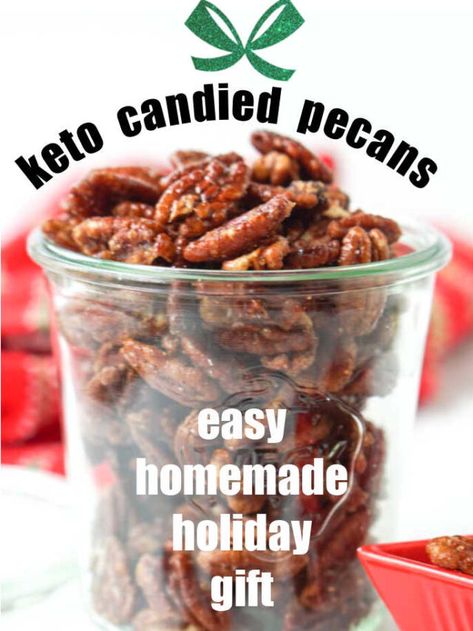 Keto Candied Pecans - great snack or gift! | My Life Cookbook - low carb healthy everyday recipes. Keto Candied Pecans, Candied Pecans Easy, Roasted Nuts Recipe, Keto Gift, Low Carb Healthy, Sugar Free Snacks, High Fat Low Carb Recipes, Keto Christmas, Slow Cooker Pumpkin