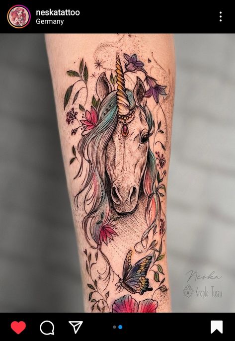 Unicorn Tattoo Designs, Tattoo 2017, Unicorn Tattoo, Sweet Image, Food Tattoos, Bull Tattoos, Unicorn Tattoos, Horse Tattoo, Back Tattoo Women