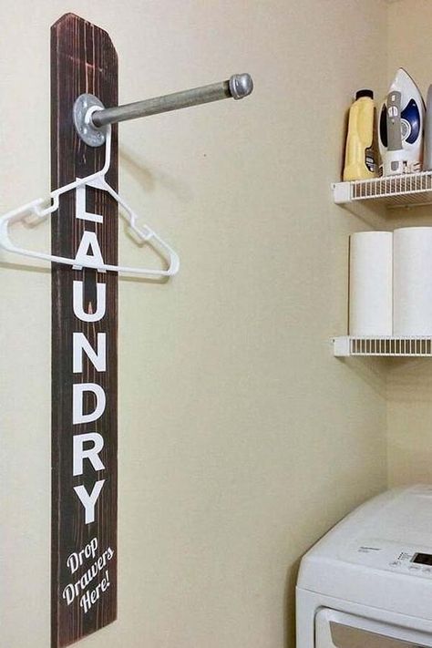 Clothing Rack Wood, Pipe Clothes Rack, Vintage Laundry Room Decor, Laundy Room, Vintage Laundry Room, Laundry Room Sign, Small Laundry Room Organization, Pipe Rack, Room Storage Diy