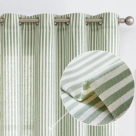 Amazon.com: Vangao Linen Stripe Curtains Tickingstripe Semi-Sheer Window Curtains Green Pinstripe Printed on Beige Drapes 63 Inches Length for Living Room Bedroom Grommet Top 2 Panels : Home & Kitchen Pinstripe Curtains, Beige Drapes, Curtains Green, Striped Curtains, Drape Panel, Curtain Lights, Linen Curtains, Sheer Curtains, Curtains Living Room